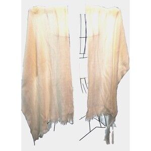 Shaggy Fringed Crochet Knit Wrap Shawl Cream Hip Length Boho FLAW